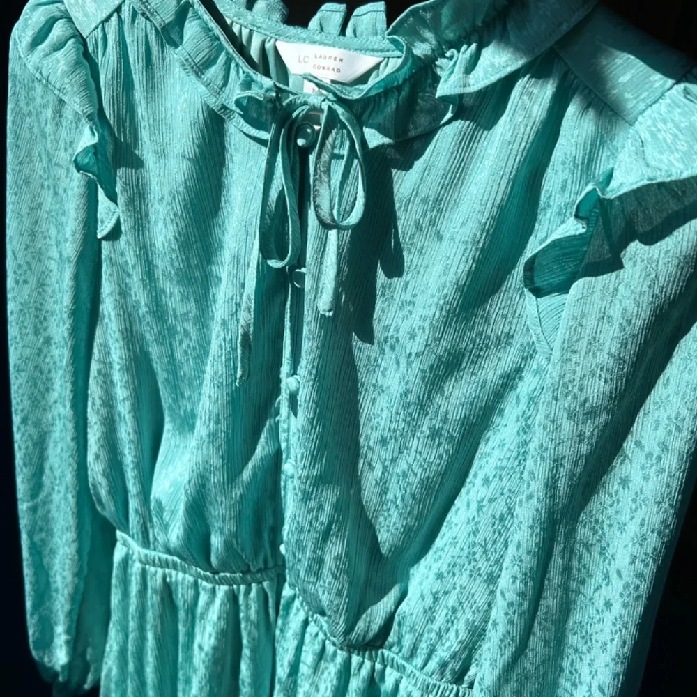 🍒Long Sleeve Mint Ruffle Button Down Dress - Picture 12 of 12